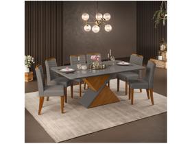 Mesa de Jantar 6 Cadeiras Retangular Cinza e Lunar DJ Móveis Firenze