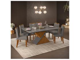 Mesa de Jantar 6 Cadeiras Retangular Cinza e Lunar DJ Móveis Firenze