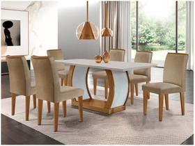 Mesa de Jantar 6 Cadeiras Retangular Imbuia e Off White Tampo de MDF Rufato Jade