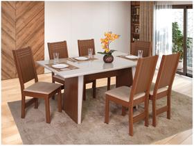 Mesa de Jantar 6 Cadeiras Retangular Naturalle e Off-White Tampo de MDF Verona Móveis São Carlos