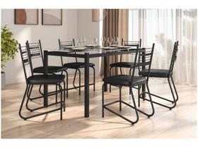 Mesa de Jantar 6 Cadeiras Retangular Preto Fosco Tampo de Vidro Artefamol Valência