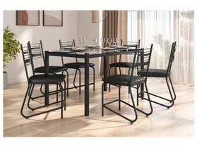 Mesa de Jantar 6 Cadeiras Retangular Preto Fosco Tampo de Vidro Artefamol Valência