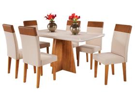 Mesa de Jantar 6 Cadeiras Retangular Tampo de MDF com Vidro Mel e Off White Viena