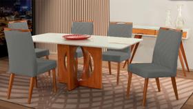 Mesa de jantar + 6 cadeiras Roma Anatômico tecido linho A 3