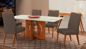 Mesa de jantar + 6 cadeiras Roma Anatômico tecido linho A10