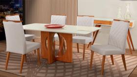 Mesa de jantar + 6 cadeiras Roma Anatômico tecido linho A12