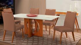 Mesa de jantar + 6 cadeiras Roma Anatômico tecido terracota