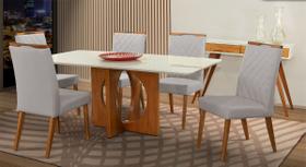Mesa de jantar + 6 cadeiras Roma tampo 180 cm Castanho claro