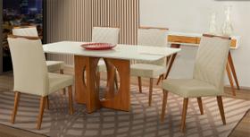 Mesa de jantar + 6 cadeiras Roma tampo Atenas 180 cm palha