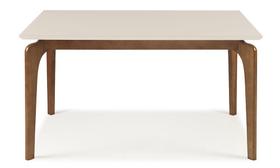 Mesa de Jantar 6 lugares 135cm Moderna Tampo com Vidro Base Madeira Maciça Cirrus - Off White/Imbuia