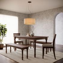 Mesa de Jantar 6 Lugares 160cm Com 02 Bancos de Madeira e 02 Cadeiras Lazuli F06 Café - Lyam Decor