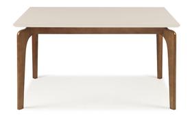 Mesa de Jantar 6 lugares 160cm Moderna Tampo com Vidro Base Madeira Maciça Cirrus - Off White/Imbuia