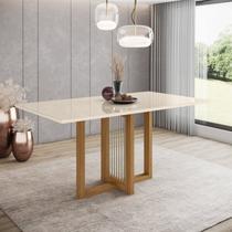 Mesa de Jantar 6 Lugares 160cm Tampo MDF e Vidro Canto Reto Natalí