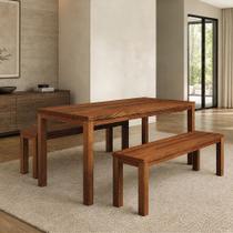 Mesa de Jantar 6 Lugares 180cm Com 02 Bancos de Madeira Maciça Dunia F06 Rústico Escuro - Lyam Decor Mesa de Jantar 6 Lugares 180cm Com 02 Bancos de Madeira Maciça Dunia F06 Rústico Escuro - Lyam Decor