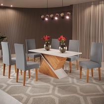 Mesa de Jantar 6 Lugares Adele Mel/Blonde/Veludo Cinza - Viero Móveis