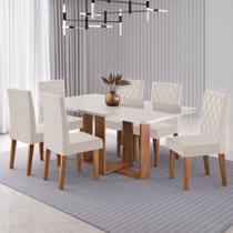 Mesa de Jantar 6 Lugares Afrodite Mel/Blonde/Veludo Pastel - Viero Móveis
