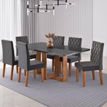 Mesa de Jantar 6 Lugares Afrodite Mel/Cinza/Veludo Cinza - Viero Móveis Mesa de Jantar 6 Lugares Afrodite Mel/Cinza/Veludo Cinza - Viero Móveis