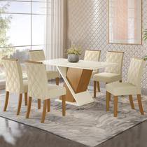 Mesa de Jantar 6 Lugares Alice com Vidro Nature/Off White/Linho - Panorama Móveis