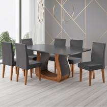 Mesa de Jantar 6 Lugares Amarena Mel/Cinza/Veludo Cinza - Viero Móveis Mesa de Jantar 6 Lugares Amarena Mel/Cinza/Veludo Cinza - Viero Móveis