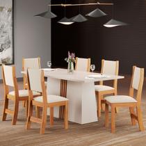 Conjunto de Mesa de Jantar com 6 Cadeiras Estofadas Maia I Veludo Off White  e Creme