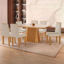 Mesa de Jantar 6 Lugares Austrália com Vidro Castanho/Cinamomo/Suede Creme - Lj Móveis