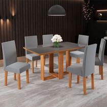 Mesa de Jantar 6 Lugares Belinda com Vidro Mel/Veludo Cinza/Grafite - Viero Móveis Mesa de Jantar 6 Lugares Belinda com Vidro Mel/Veludo Cinza/Grafite - Viero Móveis