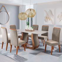 Mesa de Jantar 6 Lugares Cassia Imbuia/Blonde/Veludo Perola - Pnr Móveis