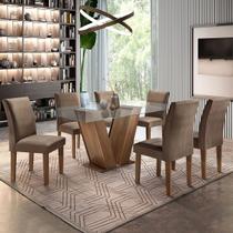 Mesa de Jantar 6 Lugares Classic com Vidro Chocolate/Animale Marrom - Cel Móveis