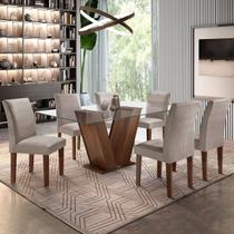 Mesa de Jantar 6 Lugares Classic com Vidro Chocolate/Linho Cinza - Cel Móveis Mesa de Jantar 6 Lugares Classic com Vidro Chocolate/Linho Cinza - Cel Móveis