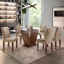 Mesa de Jantar 6 Lugares Classic com Vidro Chocolate/Pena - Cel Móveis