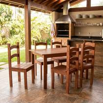 Mesa de Jantar 6 Lugares com 6 Cadeiras em Madeira Maciça Rústic Marrom