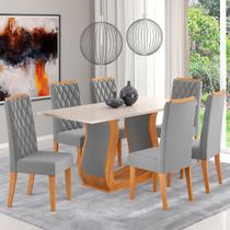 Mesa de Jantar 6 Lugares Dallas Mel/Blonde/Veludo Cinza - Panorama Móveis