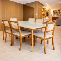 Mesa de Jantar 6 Lugares em Madeira Maciça Mel 160x90 cm Tampo Chanfrado Off White Jade