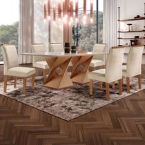 Mesa de Jantar 6 Lugares Genova/Luísa com Vidro Cinamomo/Off White/Bege - Cel Móveis