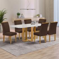 Mesa de Jantar 6 Lugares Isadora Luisa com Vidro Cinamomo/Off White/Veludo Marrom - Cel Móveis Mesa de Jantar 6 Lugares Isadora Luisa com Vidro Cinamomo/Off White/Veludo Marrom - Cel Móveis