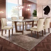 Mesa de Jantar 6 Lugares Itália com Vidro Chocolate/Off White/Bege - Panorama Móveis