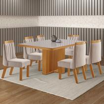 Mesa de Jantar 6 Lugares Kiev com Vidro Cinamomo/Linho Bege - Panorama Móveis