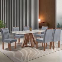 Mesa de Jantar 6 Lugares Kyra/Arizona com Vidro Chocolate/Off White/Suede Cinza - Cel Móveis Mesa de Jantar 6 Lugares Kyra/Arizona com Vidro Chocolate/Off White/Suede Cinza - Cel Móveis