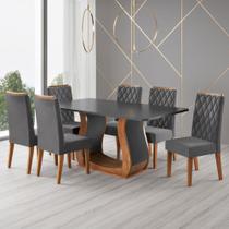 Mesa de Jantar 6 Lugares Lana Mel/Cinza/Veludo Cinza - Viero Móveis Mesa de Jantar 6 Lugares Lana Mel/Cinza/Veludo Cinza - Viero Móveis