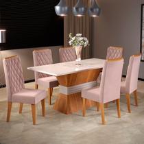 Mesa de Jantar 6 Lugares Lia Mel/Blonde/Veludo Rosa - Pnr Móveis Mesa de Jantar 6 Lugares Lia Mel/Blonde/Veludo Rosa - Pnr Móveis
