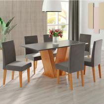 Mesa de Jantar 6 Lugares Lidia Vênus Mel/Cinza/Veludo Grafite - Pnr Móveis Mesa de Jantar 6 Lugares Lidia Vênus Mel/Cinza/Veludo Grafite - Pnr Móveis