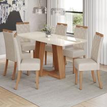 Mesa de Jantar 6 Lugares Lins/Bella com Vidro Nature/Off White/Linho - Henn