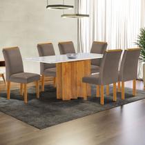 Mesa de Jantar 6 Lugares Lorena com Vidro Cinamomo/Off White/Bege Escuro - Cel Móveis Mesa de Jantar 6 Lugares Lorena com Vidro Cinamomo/Off White/Bege Escuro - Cel Móveis