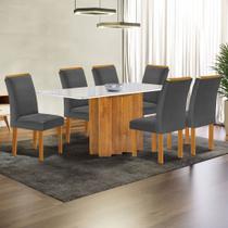 Mesa de Jantar 6 Lugares Lorena com Vidro Cinamomo/Off White/Cinza - Cel Móveis Mesa de Jantar 6 Lugares Lorena com Vidro Cinamomo/Off White/Cinza - Cel Móveis