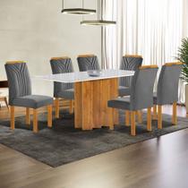 Mesa de Jantar 6 Lugares Lorena Londres com Vidro Cinamomo/Off White/Cinza - Cel Móveis Mesa de Jantar 6 Lugares Lorena Londres com Vidro Cinamomo/Off White/Cinza - Cel Móveis