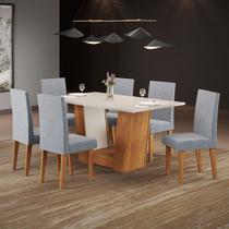 Mesa de Jantar 6 Lugares Marte Mel/Blonde/Linho/Inox - Pnr Móveis Mesa de Jantar 6 Lugares Marte Mel/Blonde/Linho/Inox - Pnr Móveis