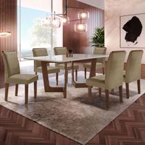 Mesa de Jantar 6 Lugares Nápoles/Luísa com Vidro Chocolate/Off White/Marrom Claro - Cel Móveis