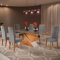 Mesa de Jantar 6 Lugares Porto Seguro com Vidro Mel/Veludo Cinza/Grafite - Panorama Móveis Mesa de Jantar 6 Lugares Porto Seguro com Vidro Mel/Veludo Cinza/Grafite - Panorama Móveis