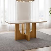 Mesa de Jantar 6 Lugares Retangular 160cm Tampo Vidro/MDF de 4cm Dora Bege/Cinamomo/Off White