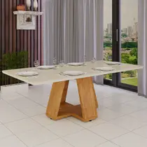 Mesa de Jantar 6 Lugares Retangular com Vidro Temperado Pés em MDF Resistente
